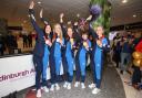 Team GB's women's curlers arrive home after their gold medal triumph at the Winter Olympics (Steve Welsh/PA Wire)