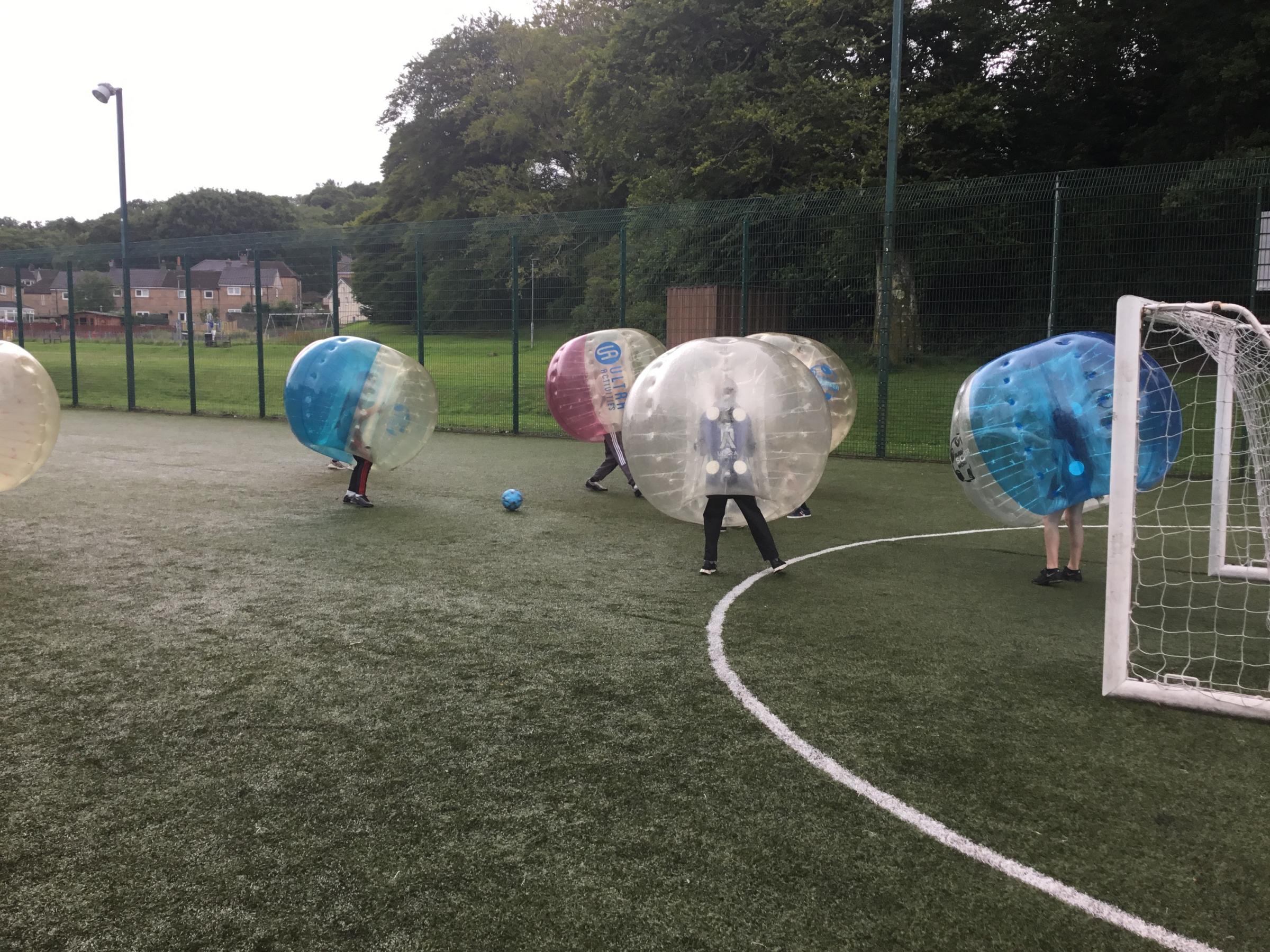 Bubble football action at Bendarroch Park