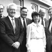 This picture was taken outside the East King Street premises the day the Advertiser was sold to Express Newspapers in 1985. It shows (from left) Helensburgh man Ronnie Fowler of Express Newspapers, an Express executive, Craig Jeffrey, Sir David McNee,