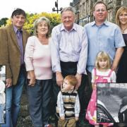 Archie McNeilage with his family after the 75-year-old's final trip as a taxi driver before retirement in 2008