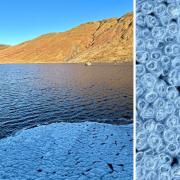 'Pancake ice' on the Finlas Water reservoir in the hills above Loch Lomond