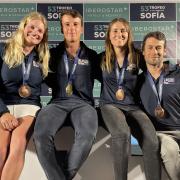 The British sailing winners at the Princess Sofia Trophy: L-R Matilda Nicholls, Micky Beckett, Anna Burnet and John Gimson