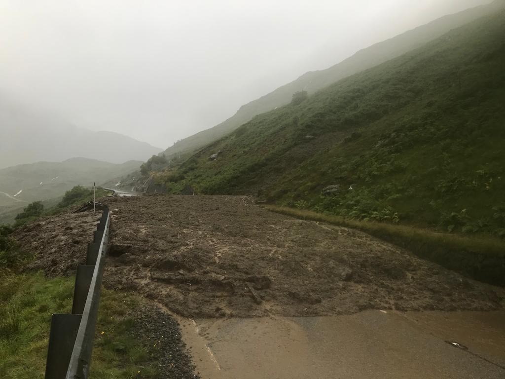 The A83 in Glen Croe, east of the Rest and Be Thankful, has been plagued by landslides for decades