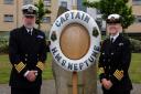 Captain Nick Gibbons and his successor as Captain of HMS Neptune, Captain Boyd