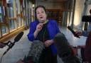 Jackie Baillie speaking to press in Holyrood