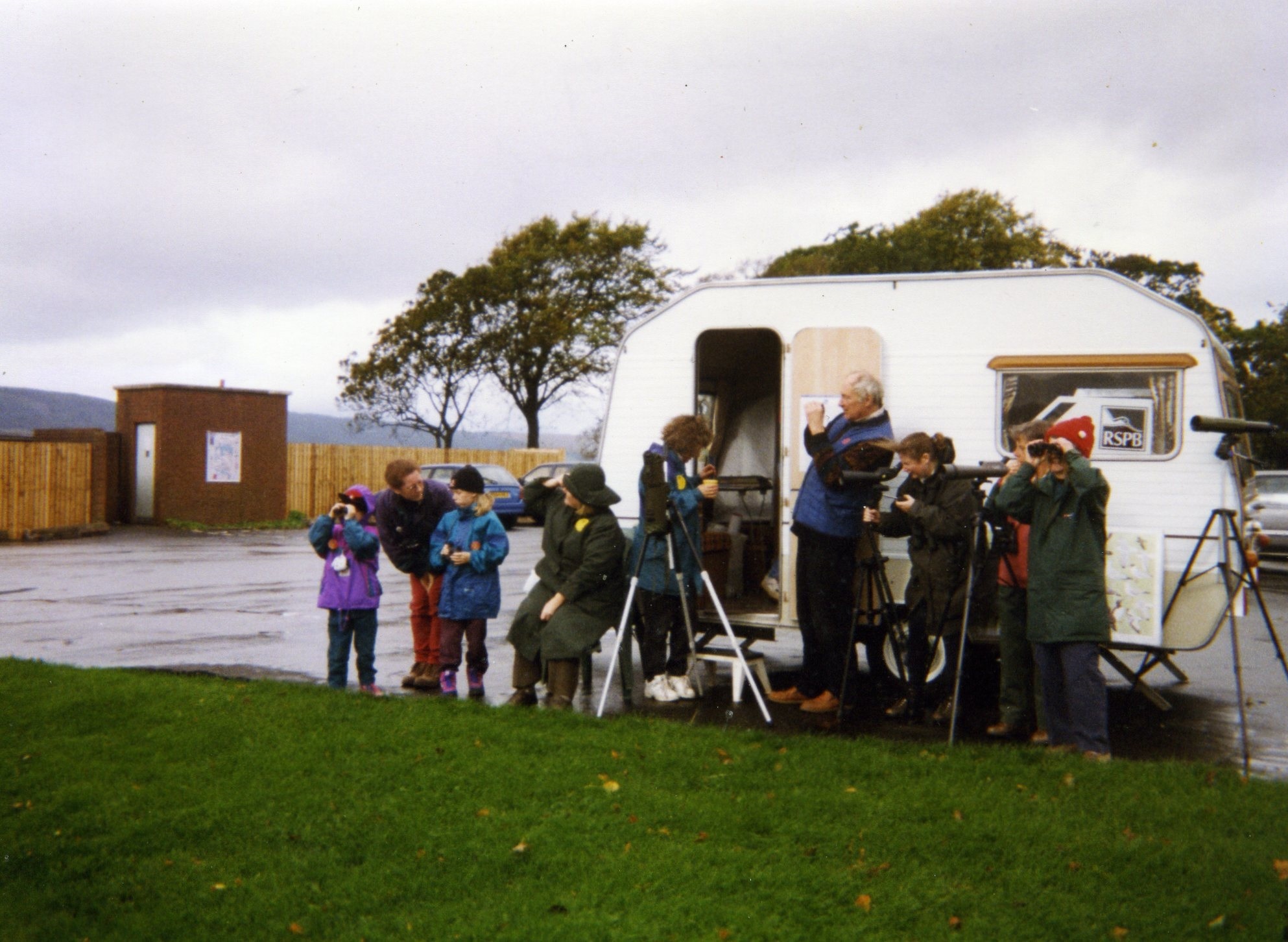 Steve Chadwin birdwatching at RSPB World Birdwatch Day, October 4, 1997, at Kidston car park