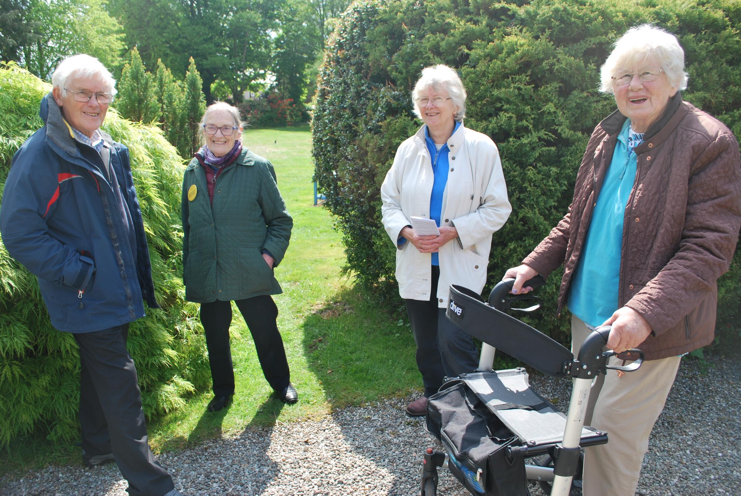 Reay MacKay, Sheila Baker garden owner, Jean MacKay and Margaret Horrel at Westburn