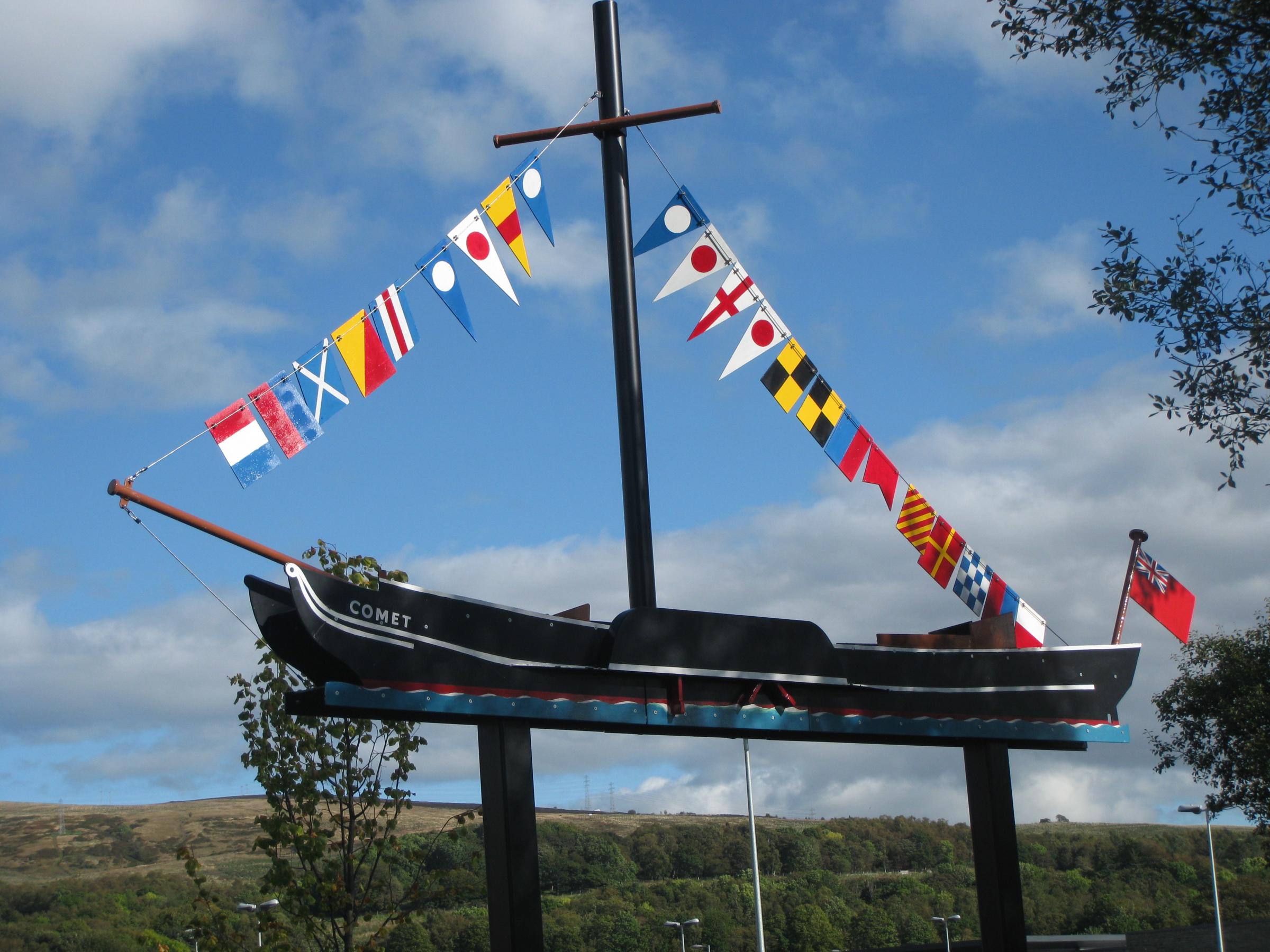 A scale replica of the pioneering steamship Comet outside Helensburghs Morrisons supermarket
