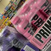 Bottles of Prime energy drink available at Cardross shop