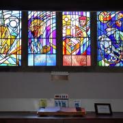The John Logie Baird memorial stained glass windows in Helensburgh Parish Church, by Tom Watt