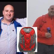 Andrew Linton (left and right), who has now been missing for one week, and (inset) the distinctive bag it is believed he may be wearing