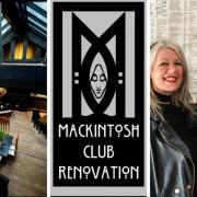 Collage of interior of Mackintosh Club, logo for new CIC, and Nicola and Bruce Jamieson behind the project
