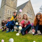 Children rolled Easter eggs at the church's Easter service