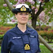Lieutenant Victoria Rogers at HMS Excellent in Portsmouth, she will be following in her father's footsteps who was involved in the army contingent at the Queen's coronation when she joins the guard of honour at King Charles III coronation