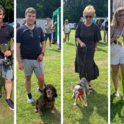 Collage of four dogs and their pet humans at the Rhu and Shandon Gala Day dog show