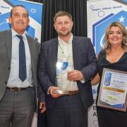 Lachlan Wood from Argyll Community Housing Association, (left) with Ashley Brown (centre) from Pas Safe Solutions and Kirstie Adams (right) from Pro-Cast, the contractor which nominated ACHA.