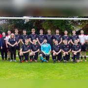 Rhu Amateurs' Caledonian League squad with their sponsors before Saturday's league opener - a 5-2 win at home to Riverside (Photo: Tom Watt)