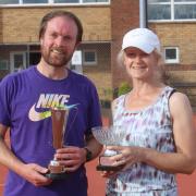 Alan MacBeath and Catherine Court won the over-40 men’s and ladies’ singles championship titles at Helensburgh Tennis Club (Photo: Bobby Kerr)
