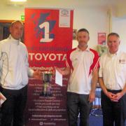 Lee Walters and Andrew Sneddon with sponsors' representative Gary Mulvaney