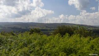 A mocked-up photo showing what the proposed turbines could look like from Duncryne Hill if planning