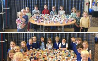 Kilcreggan Primary pupils with their Platinum Jubilee mugs