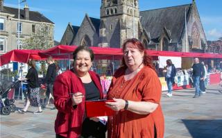 Jackie Baillie and Fiona Howard at the official launch of the RBS closure petition in Colquhoun Square.